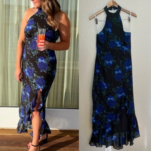 Elegant Entrance Black Floral Print Halter Maxi Dress - Picture 3 of 9